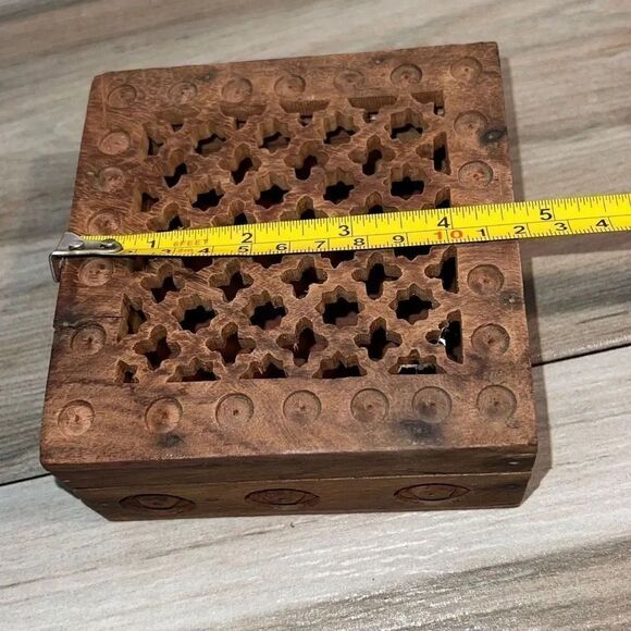 Handmade Small Lattice Cutwork Wood Box - Matr Boomie Bungalow - Picture 10 of 11